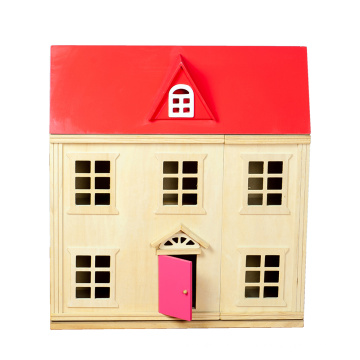 Casa de boneca de madeira e conjunto de cozinha para casa